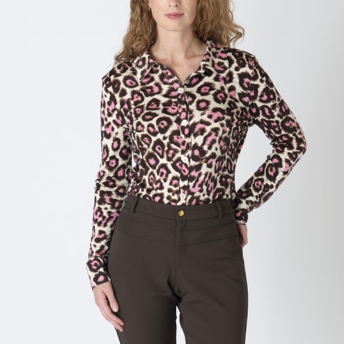 Pink Tartan Leopard Print Silk Top