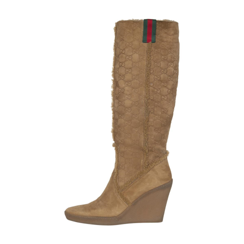 Gucci Suede & Shearling Courtney Wedge Boots