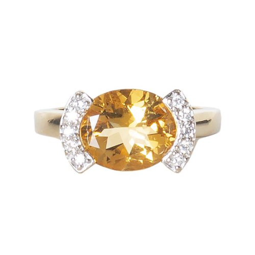 14K Yellow Gold Citrine Diamond Ring
