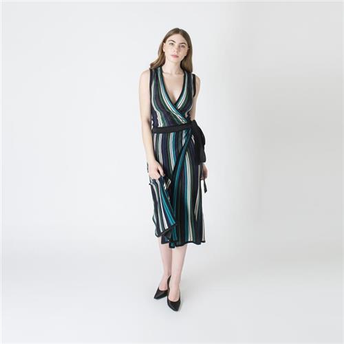 Diane von Furstenberg Metallic Striped Wrap Dress