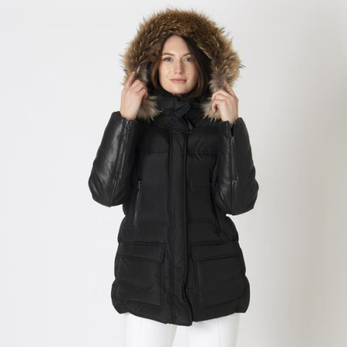 Mackage Leather and Fur Trimmed Puffer Coat