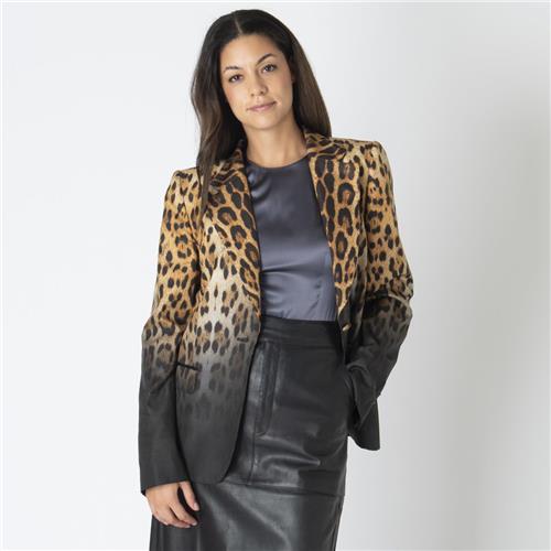 Roberto Cavalli Ombre Leopard Print Silk Blazer
