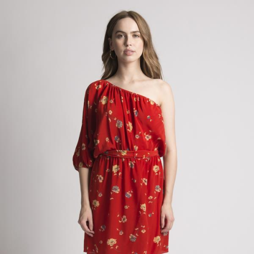 Rebecca Taylor One-Shoulder Silk Print Dress