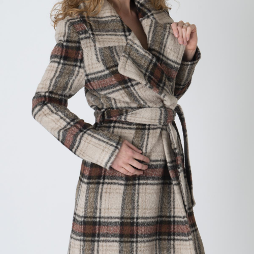 Sentaler Alpaca-Wool Check Wrap Coat - New With Tags