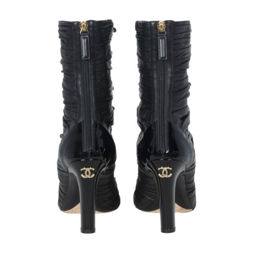 Chanel Leather Bow Accent High-Heel Boots