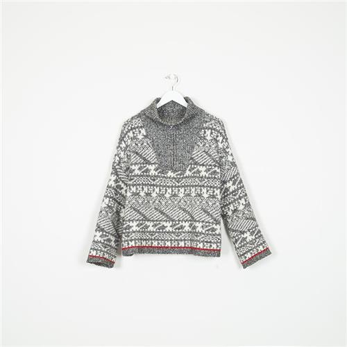Line Knit Oversized Zip Sweater